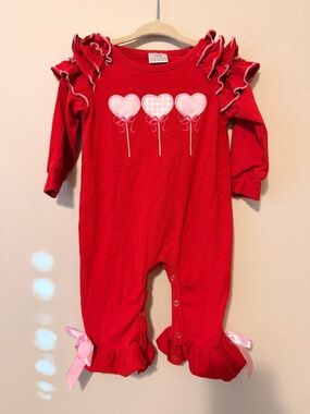 Boutique Red Ruffled Heart lollipop Baby Romper
